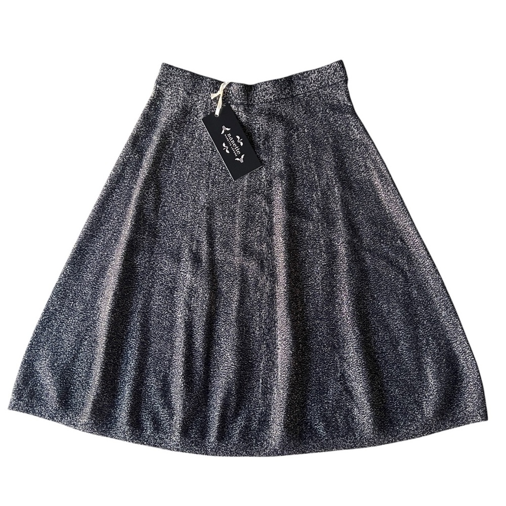 Nanette Lepore Black and Gold Metallic Knit Sweater A-Line Skirt size XS NWT